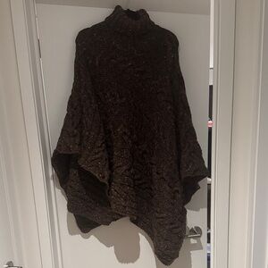 Brown Cable Knit Poncho - Cozy Turtleneck Layer
